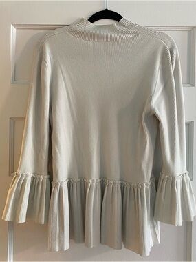 Ted Baker London Ivory Ribbed Peplum Sweater Top